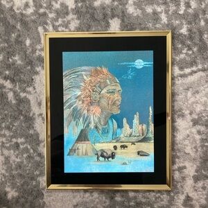 Vintage Native American framed foil art